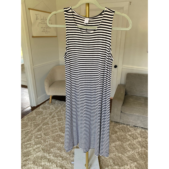 Old Navy Midi Dress Striped Black White Sleeveless Parisian Scandi Academia S - Picture 2 of 6